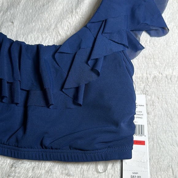 Carmen Marc Valvo Women's Mesh Ruffle Midnight Blue Bikini Top size XS NEW - Picture 14 of 15